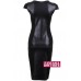 Ladies Cap Sleeve Cut Out Front Pvc Knee Length Pencil Skirt Bodycon Women's Dress [black Pvc, Uk 8]