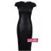 Ladies Cap Sleeve Cut Out Front Pvc Knee Length Pencil Skirt Bodycon Women's Dress [black Pvc, Uk 8]