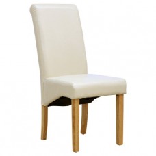 4 X 1home Leather Ivory Dining Chair W Oak Finish Wood Legs Roll Top High Back