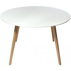 Charles Jacobs Round Retro Dining Table With Solid Wood Oak Legs And White Matt Mdf Top For 4 Seats - Premium Quality Knightsbridge Range Furniture