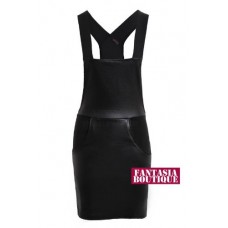 Ladies Wet Look Pvc Pocket Short Women's Mini Skirt Dungaree[black,14]