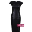 Ladies Cap Sleeve Cut Out Front Pvc Knee Length Pencil Skirt Bodycon Women's Dress [black Pvc, Uk 8]
