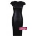Ladies Cap Sleeve Cut Out Front Pvc Knee Length Pencil Skirt Bodycon Women's Dress [black Pvc, Uk 8]