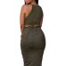 Bestime Womens Olive Faux Suede Two Piece Maxi Skirt Set One Size