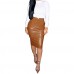 Amybria Women's Leather Slim Evening Party Bodycon Skirt Coffee Size L