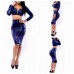 New Sexy Woman`s 2 Pcs Blue Vinyl Pvc Bodycon Midi Dress Evening Dress Party Club Wear Dance Size M 10 12