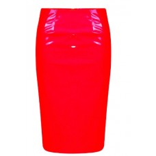 Ladies Celebrity Shiny Pvc Wetlook Womens Bodycon Vinyl Pencil Midi Party Skirt Uk 10 Red