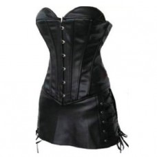 Sexy Goth Punk Faux Leather Corset Bustier Top Skirt/mini Dress Plus Size (uk(14-16) 2xl, Black)