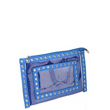 Studded Zipped Pvc Clutch Bag Blue