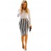 Womens Celeb Shiny Pvc Wetlook Bodycon Pencil Midi Party Skirtwomens Midi Skirt Bodycon Stretch Celeb Khloe Kardashian Stripe Monochrome Party