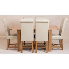 Hampton Solid Oak (120 - 160 Cm) Extending Dining Table & 6 Ivory Washington Chairs