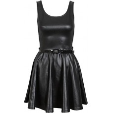 New Womens Plus Size Shinny Wetlook Pvc Skirts Tops Dress 24-26 Wet Look Skater Dress