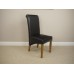 Rustic - Oak Fixed Table Dining Set With 4 Black Leather Chairs / Scroll Back