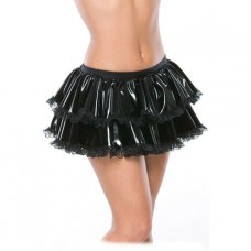 Black Wet Look Shiny Pvc Mini Skirt Tutu Fancy Dress Costume Hen Night Outfit 8-10