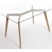 Charles Jacobs Dining Table With Four White Chairs Set Solid Wood Oak Legs And Clear Glass Table Top New 2015 Cushioned Contemporary Design For Extra Comfort, Modern Lounge Furniture - Premium Quality