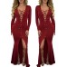 Bestime Womens Red Lace Up V Neck High Slit Maxi Dress One Size