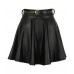Ladies Flared Pleated Skater Faux Leather Wet Look Pvc Pu Skirt Stud Belt Party
