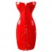 Bslingerie Womens Lace Up Back Shiny Pvc Corset Dress With Mathing Thong Red Size: Uk 12-14 (l)