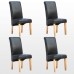 4 X 1home Leather Black Dining Chair W Oak Finish Wood Legs Roll Top High Back