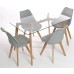 Charles Jacobs Dining Table With Four Grey Chairs Set Solid Wood Oak Legs And Clear Glass Table Top New 2016 Cushioned Contemporary Design For Extra Comfort, Modern Lounge Furniture - Premium Quality