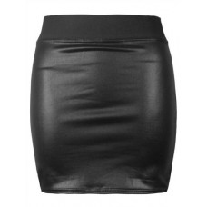 Fashion Factor Womens Ladies Black Wet Look Pvc Shiny Thin Band Short Mini Bodycon Skirt