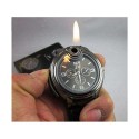 Mens Stylish Novelty Watch With Built In Refilliable Cigarette / Cigar Lighter.  Gadget Watch Lighter Has Black Dial Face.