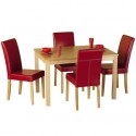 Worldstores 4 Red Faux Leather Chairs And Oak Table - Oakmere Dining Room Set - Wooden Modern