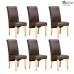 6 X 1home Leather Brown Dining Chair W Oak Finish Wood Legs Roll Top High Back