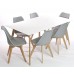 Charles Jacobs Dining Table With Six Grey Chairs Set Solid Wood Oak Legs And White Matt Gloss Table Top New 2016 Cushioned Contemporary Design For Extra Comfort, Modern Lounge Furniture - Premium Quality