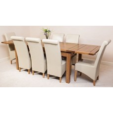 Farmhouse Rustic Solid Oak 200 X 90 X 78 Cm Extending Dining Table & 8 Ivory Montana Chairs