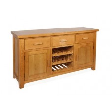 Oak Furniture - Oak Wine Rack - Single Wine Rack With 3 Drawers, 2 Cupboards, 3 Rack Tiers For Up To 15 Wine Bottles - Sherwood Oak - This Luxury Oak Dining Room Furniture Is Handmade From American White Oak By Klein Haus. This Product Comes With Stylish 