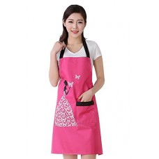 Moolecole Womens Kitchen Aprons Waterproof Bib Overalls Anti-oil Stain Adult Sleeveless Pvc Butterfly Pinafore Apron With One Pockets For Cooking Baking Rose Red