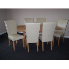 Hgg 7pc Oak Veneer Dining Table Set Including 6 X Butterfly Designer Cream Dining Chairs (ref-701tjucr)