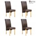 4 X 1home Leather Brown Dining Chair W Oak Finish Wood Legs Roll Top High Back