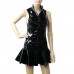 Sasairy Queen's Glossy Pvc Wet Look Vinyl Fetish Sleeveless Mini Dresses Cosplay Party Sexy Night Clubwear Round Neck Pleated Skirt Skater Black,8