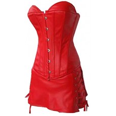Sexy Black Faux Leather Corset & Skirt Basque (medium, Red)