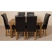 French Rustic Solid Oak 150 Cm Dining Table & 6 Black Washington Leather Chairs