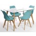 Charles Jacobs Dining Table With Four Blue Chairs Set Solid Wood Oak Legs And Clear Glass Table Top New Cushioned Contemporary Design For Extra Comfort, Modern Lounge Furniture - Premium Quality