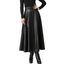 Zeagoo Women Winter Synthetic Leather High Waist Midi Maxi Long Skirt (medium, Long Black)