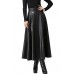 Zeagoo Women Winter Synthetic Leather High Waist Midi Maxi Long Skirt (medium, Long Black)