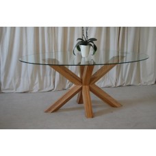 Venice 4ft6 Round Glass And Oak Dining Table