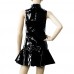Sasairy Queen's Glossy Pvc Wet Look Vinyl Fetish Sleeveless Mini Dresses Cosplay Party Sexy Night Clubwear Round Neck Pleated Skirt Skater Black,8