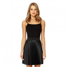 Quiz Womens Ladies New Black Leather Pleated Skirt - Size L - Colour Black
