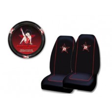 2 Universal-fit Front Bucket Seat Covers And 1 Steering Wheel Cover - Betty Boop Leg Up Star