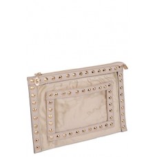 Studded Zipped Pvc Clutch Bag Apricot