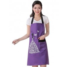 Moolecole Womens Kitchen Aprons Waterproof Bib Overalls Anti-oil Stain Adult Sleeveless Pvc Butterfly Pinafore Apron With One Pockets For Cooking Baking Purple