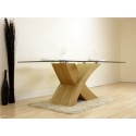 Modern Furniture Direct Valencia Glass And Wood Dining Table, Large, Beige