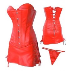 Red Faux Leather Corset & Separate Skirt (uk Size 24)
