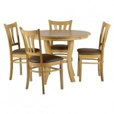 Grosvenor Dining Set - D 100cm Round Table - 4 Dining Chairs - Natural Oak Finish