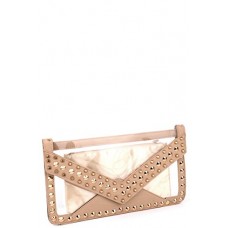 Studded Pvc Envelope Clutch Bag Apricot